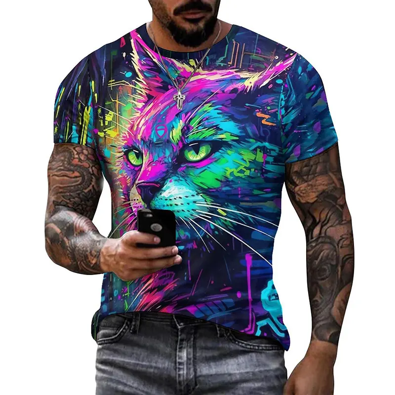 Colorful Animal 3D Printed T-shirt Men Women Summer Casual Cat Dog T Shirts Kids Oversized Round Neck Short Sleeve Tee Tops