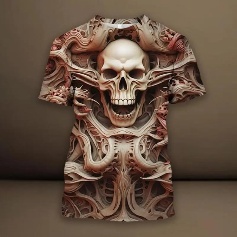 Horror Skull Graphic 3D All Printed T Shirt For Men Clothes Fashion Pop T-Shirt Casual Streetwear Oversized Men Clothing Y2k Top