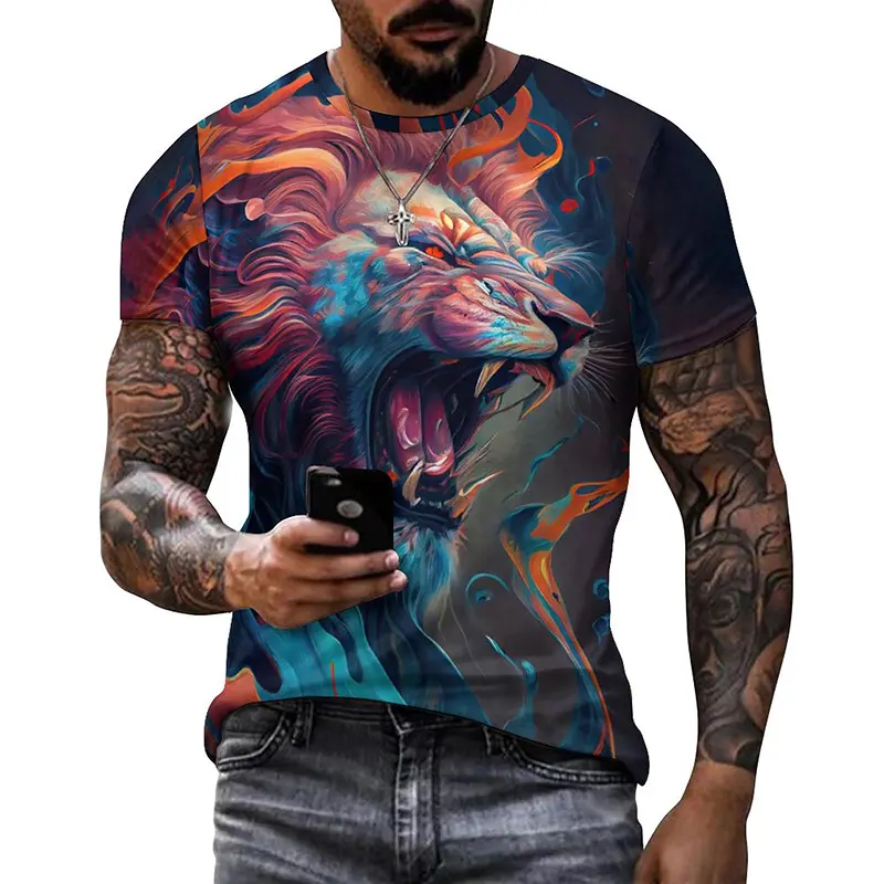 Colorful Animal 3D Printed T-shirt Men Women Summer Casual Cat Dog T Shirts Kids Oversized Round Neck Short Sleeve Tee Tops