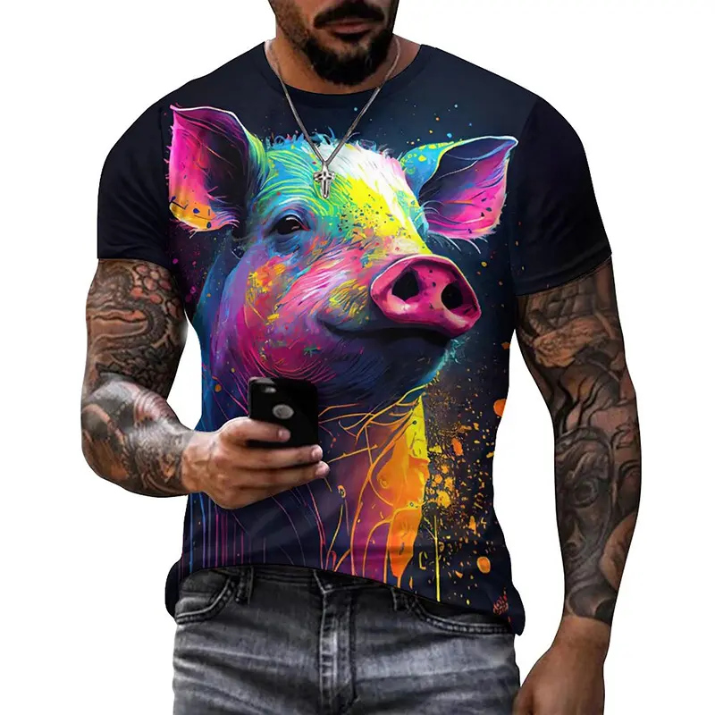 Colorful Animal 3D Printed T-shirt Men Women Summer Casual Cat Dog T Shirts Kids Oversized Round Neck Short Sleeve Tee Tops