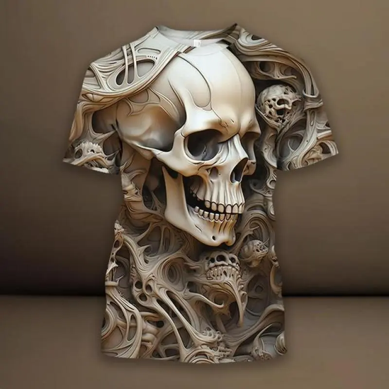 Horror Skull Graphic 3D All Printed T Shirt For Men Clothes Fashion Pop T-Shirt Casual Streetwear Oversized Men Clothing Y2k Top