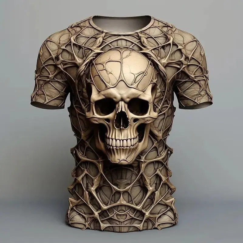 Horror Skull Graphic 3D All Printed T Shirt For Men Clothes Fashion Pop T-Shirt Casual Streetwear Oversized Men Clothing Y2k Top