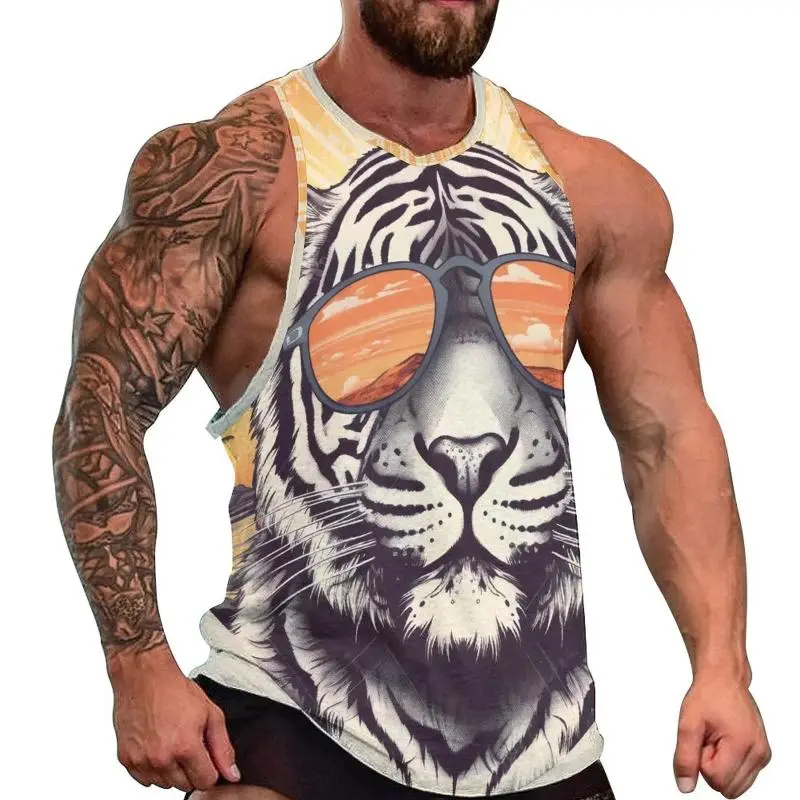 Summer New Fashion Tiger Graphic Tank Top Men Handsome Personality Animal Print Sleeveless T-shirts Casual O-Neck Men's Clothes