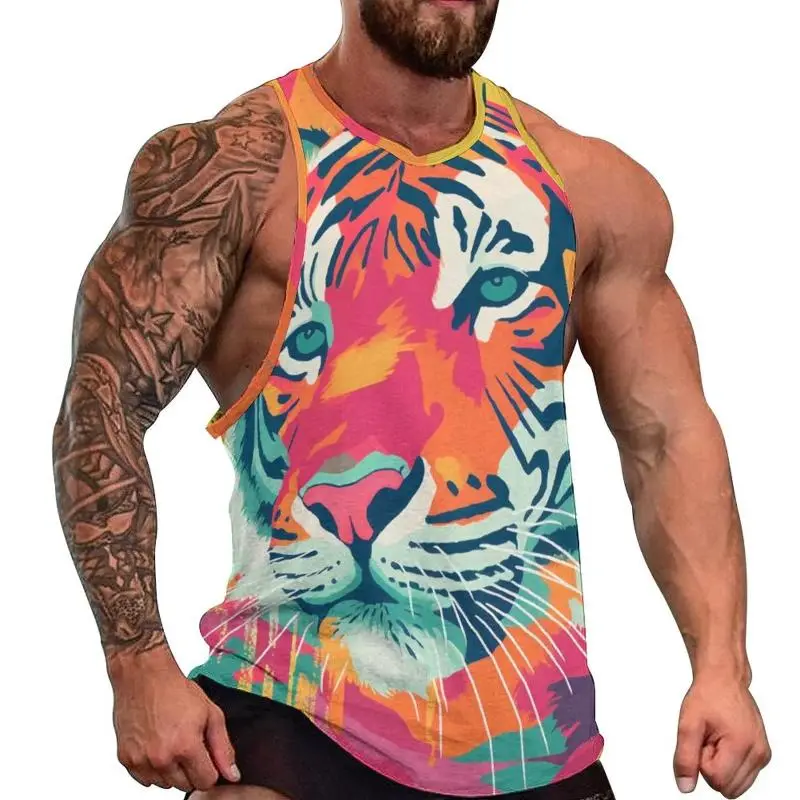 Summer New Fashion Tiger Graphic Tank Top Men Handsome Personality Animal Print Sleeveless T-shirts Casual O-Neck Men's Clothes