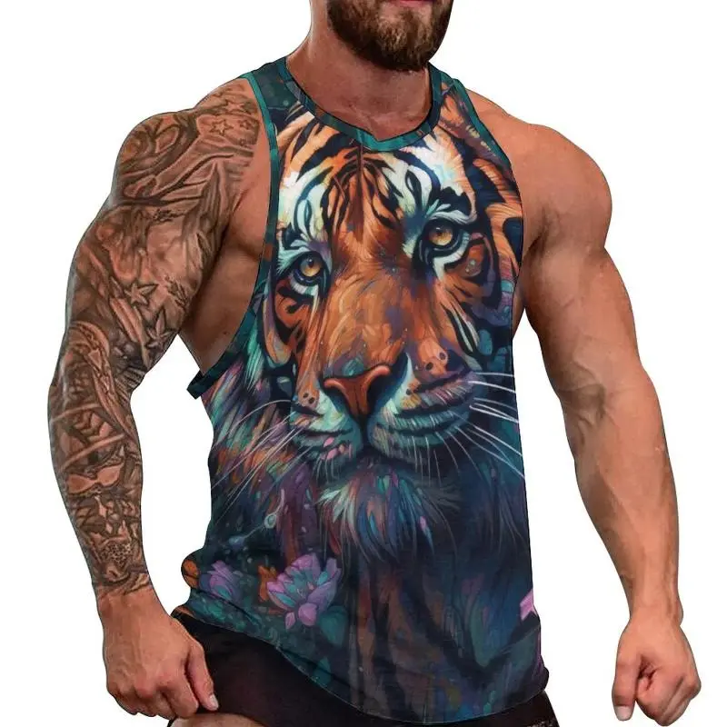 Summer New Fashion Tiger Graphic Tank Top Men Handsome Personality Animal Print Sleeveless T-shirts Casual O-Neck Men's Clothes