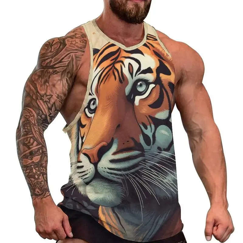 Summer New Fashion Tiger Graphic Tank Top Men Handsome Personality Animal Print Sleeveless T-shirts Casual O-Neck Men's Clothes