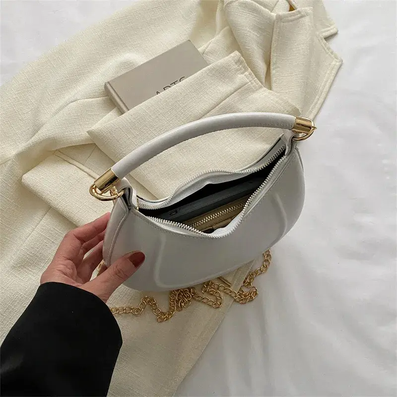 Women'S Bag 2023 Summer New Solid Color Handbag Ins Single Shoulder Chain Matching Trend Texture Crescent Bag Handbag