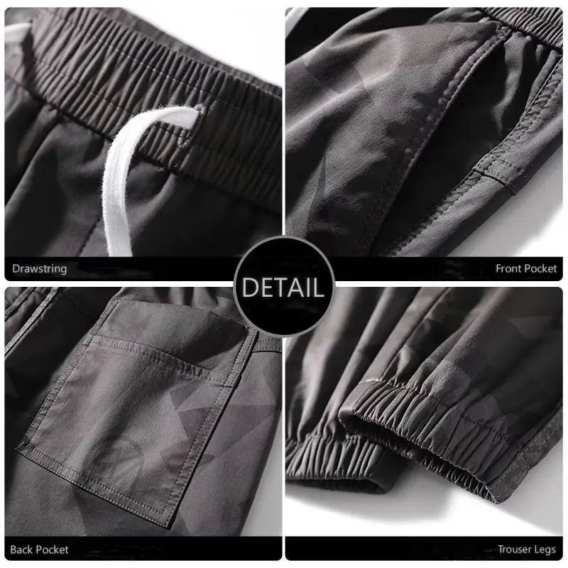 Casual Camouflage Workwear Pants for Men Elastic Waist Drawstring Pants Sports Outdoor Fashion Male Cargo Trouser Sweatpants