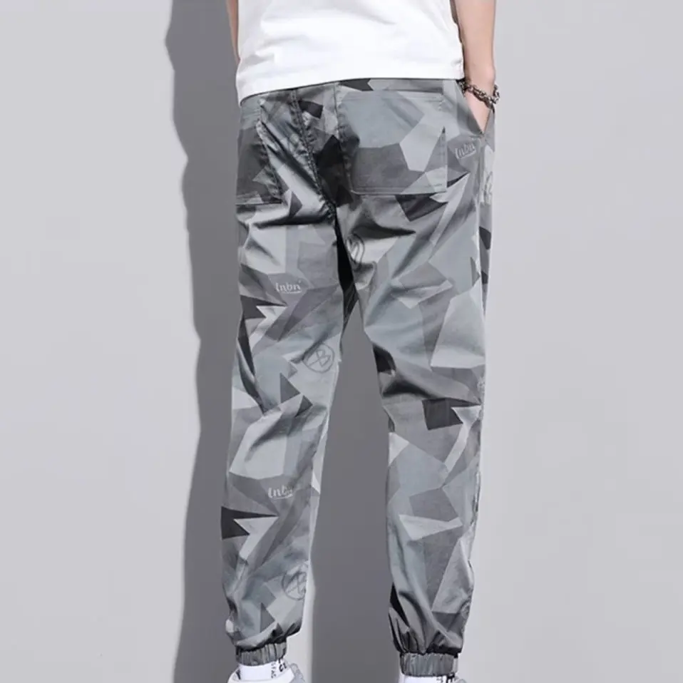 Casual Camouflage Workwear Pants for Men Elastic Waist Drawstring Pants Sports Outdoor Fashion Male Cargo Trouser Sweatpants