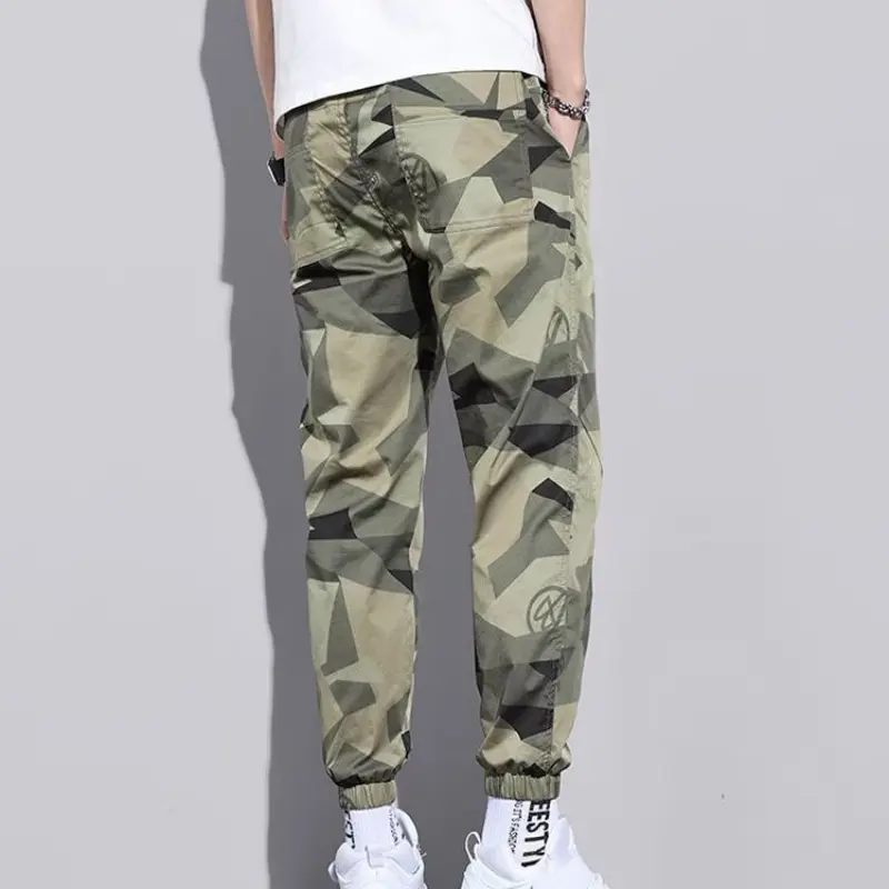 Casual Camouflage Workwear Pants for Men Elastic Waist Drawstring Pants Sports Outdoor Fashion Male Cargo Trouser Sweatpants