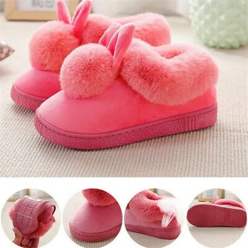 Women Winter Warm Home Slippers Couples Cartoon Cute Rabbit Floor Slides Non-Slip Soft House Shoes Ladies Indoor Bedroom Slipper
