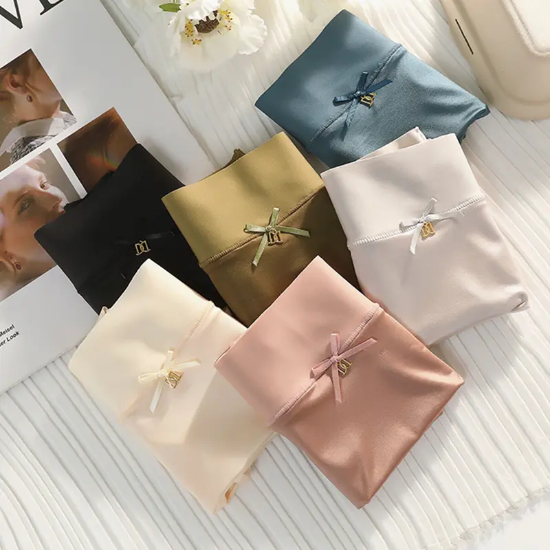 Underwear For Women High-Waisted Tummy-Tightening Butt-Lifting Light Luxury Satin Traceless Ice Silk Mulberry Silk Bottom Crotch