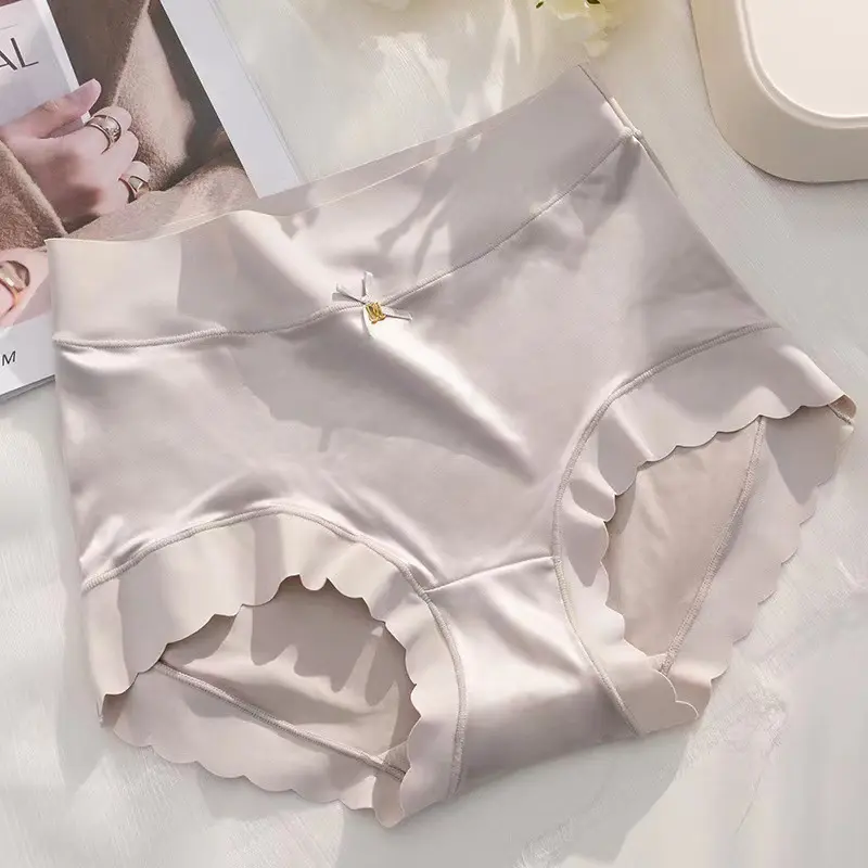 Underwear For Women High-Waisted Tummy-Tightening Butt-Lifting Light Luxury Satin Traceless Ice Silk Mulberry Silk Bottom Crotch