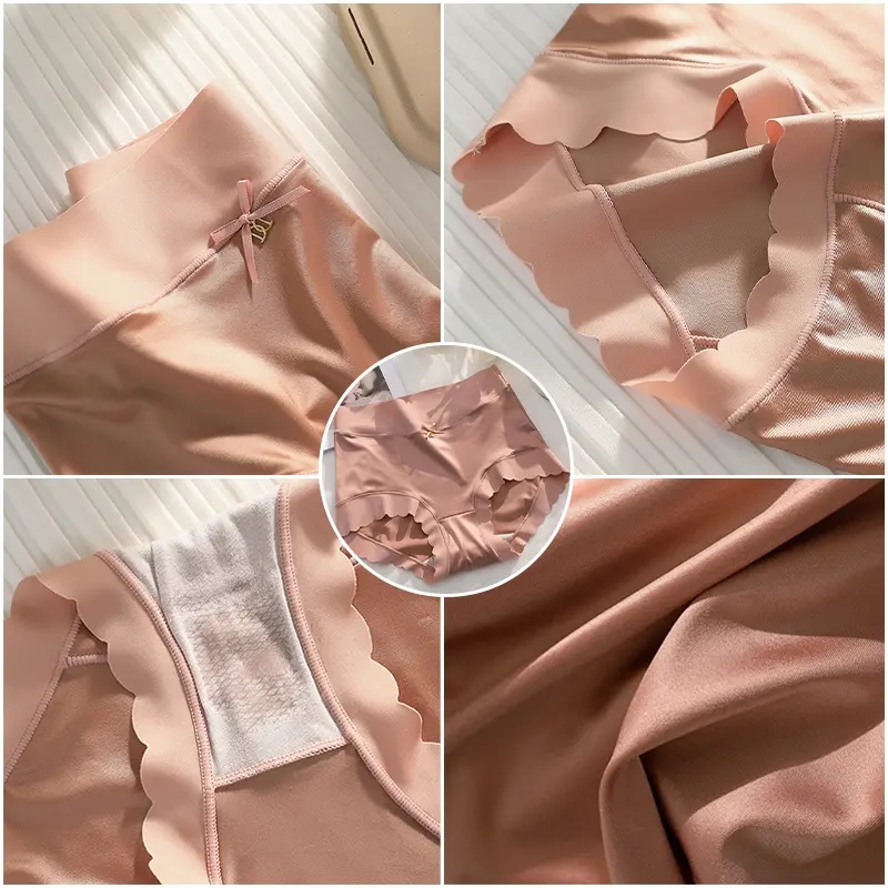 Underwear For Women High-Waisted Tummy-Tightening Butt-Lifting Light Luxury Satin Traceless Ice Silk Mulberry Silk Bottom Crotch
