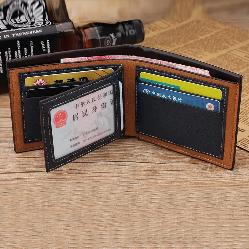 Men'S Bifold Leather Credit Id Card Leather Card Holder Small Card Id Holders Fashion Coin Purses Holders Large Capacity