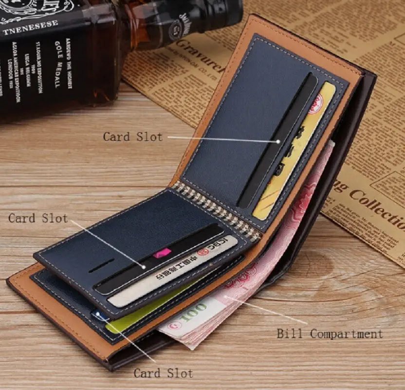 Men'S Bifold Leather Credit Id Card Leather Card Holder Small Card Id Holders Fashion Coin Purses Holders Large Capacity