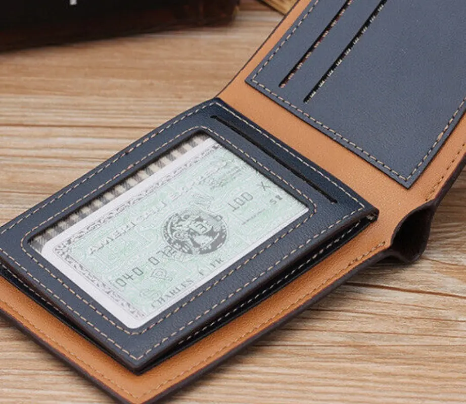 Men'S Bifold Leather Credit Id Card Leather Card Holder Small Card Id Holders Fashion Coin Purses Holders Large Capacity
