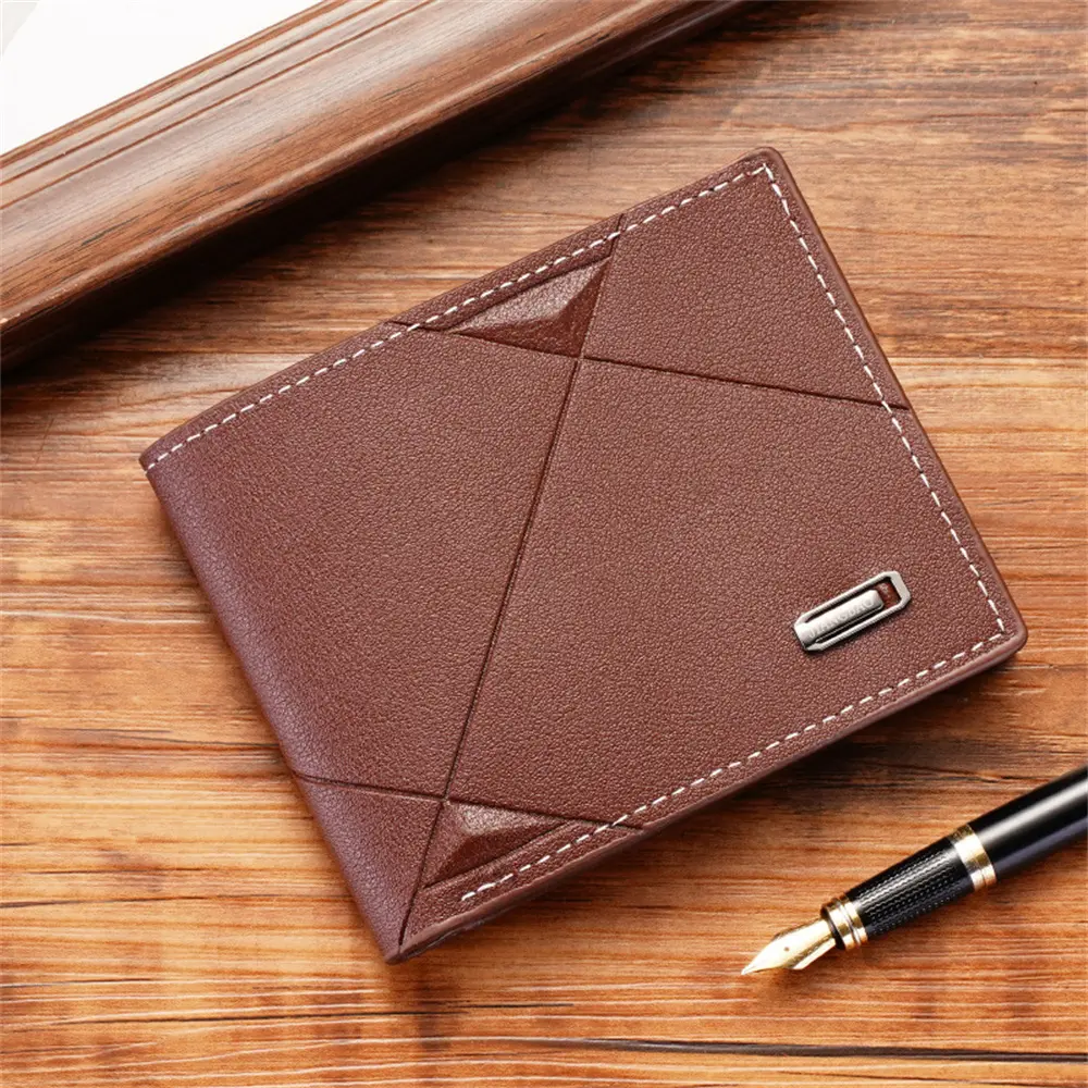 Pu Wallet Men'S Short Multi Card Fashionable Casual Wallet Men'S Youth Business Thin Three Fold Horizontal Soft Leather Wallet