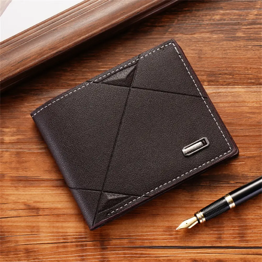 Pu Wallet Men'S Short Multi Card Fashionable Casual Wallet Men'S Youth Business Thin Three Fold Horizontal Soft Leather Wallet