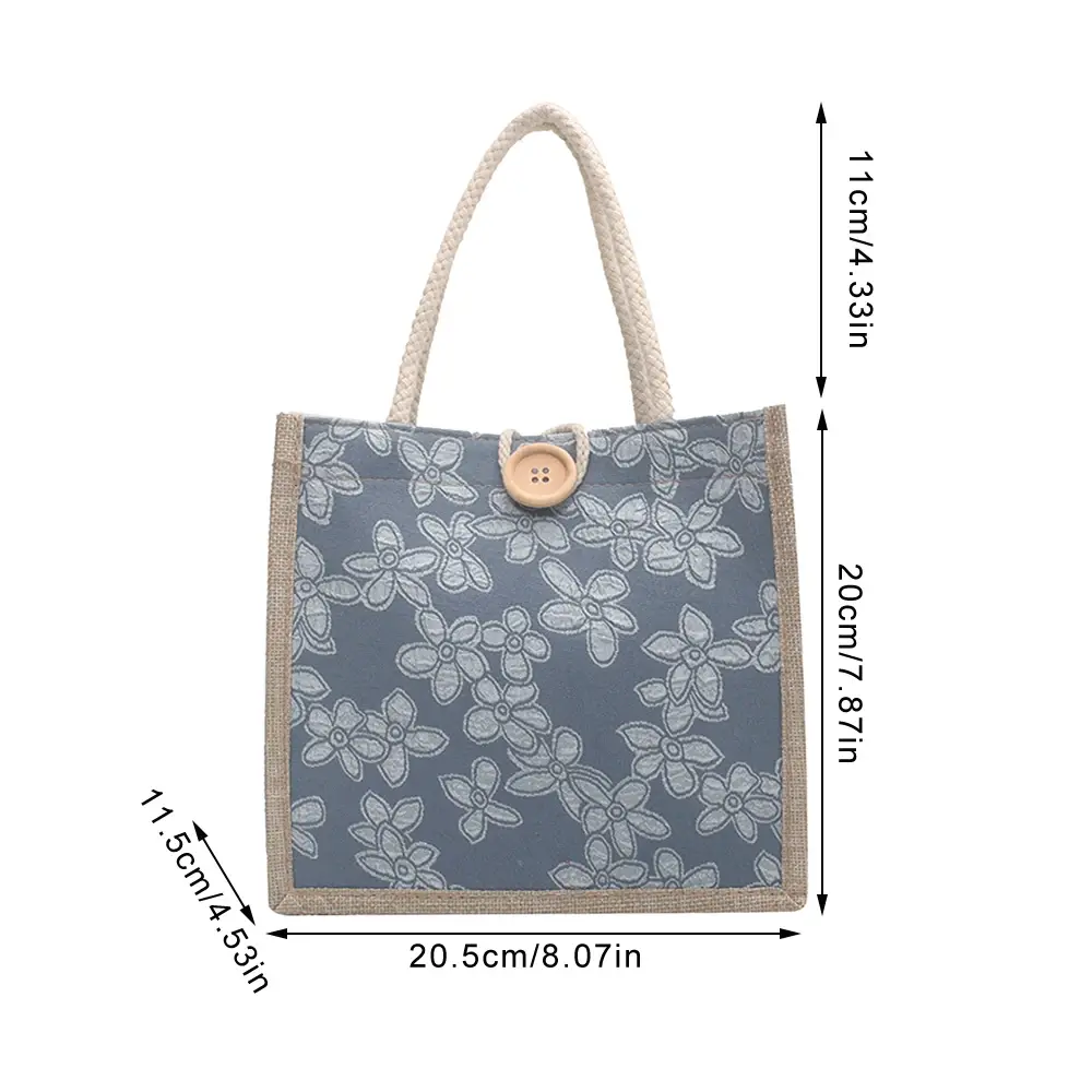 Linen Eco-friendly Shopping Bag Gift Bag Handbag Large Capacity Grocery Bag Women Casual Button Tote Bag Portable Pouch