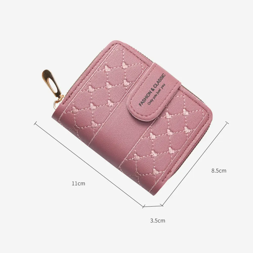 Embroidered Love Heart Wallet Fashion Ladies Multifunction ID Holder Card Holders Wallet  ID Holder Zipper Snap Short Wallet