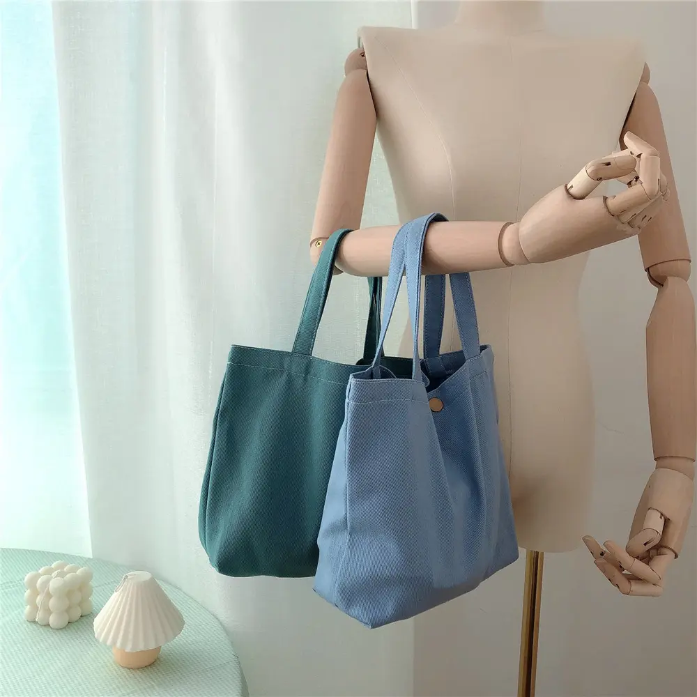 Morandi Color Twill Canvas Bag Hand-held Small Square Bag Simple Cloth Bag Low Saturation Color Shoulder Bag Shopping Bag