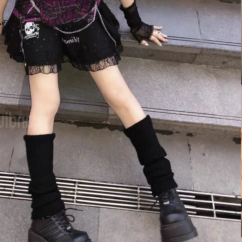 Winter Leg Warmers Fluffy Goth Gyaru Y2k Accessories Gothic Lolita Knit Socks Women Legs Warm Ladi Sock Gothic Style Legging