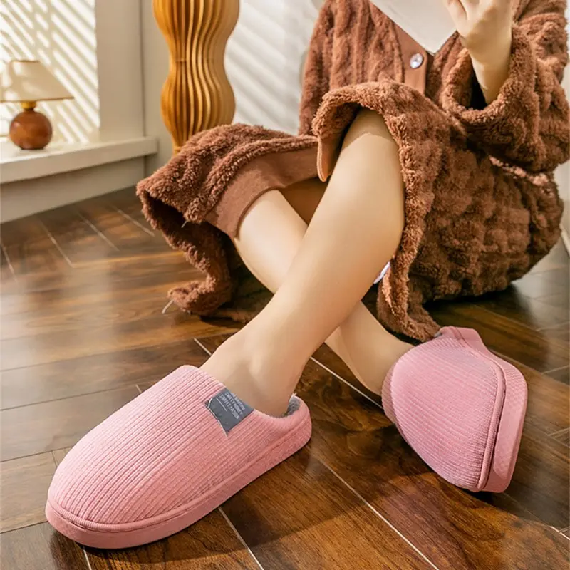 Women Winter Warm Home Slippers Men Indoor Thicken Non-slip Soft Sole Slides Plush Cotton Shoes Ladies Non-slip Couples Slipper