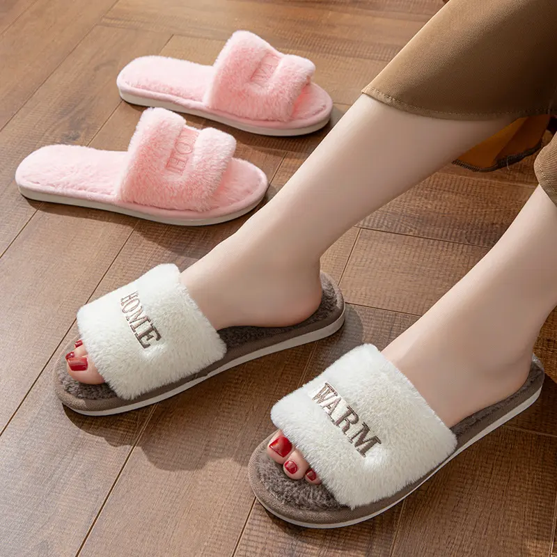 Women's Winter Warm Home Slippers Thicken Indoor Men's  Floor Platform Slides Plush High Heels Fur Cotton Shoes Couples Slipper