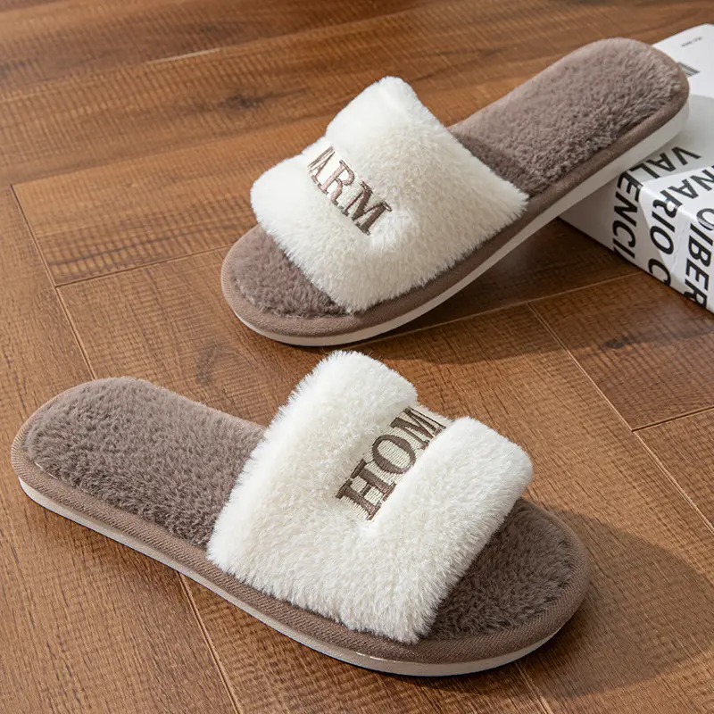 Women's Winter Warm Home Slippers Thicken Indoor Men's  Floor Platform Slides Plush High Heels Fur Cotton Shoes Couples Slipper