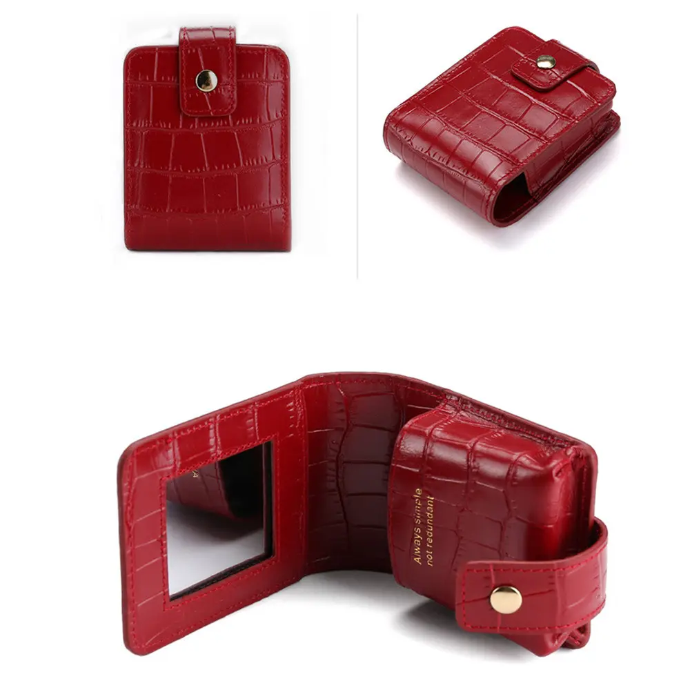 PU Leather Lipstick Bag Women Travel Cosmetic Bag Mirror Small Storage Bags Portable Makeup Bag Mini Toiletry Organizer Pouch