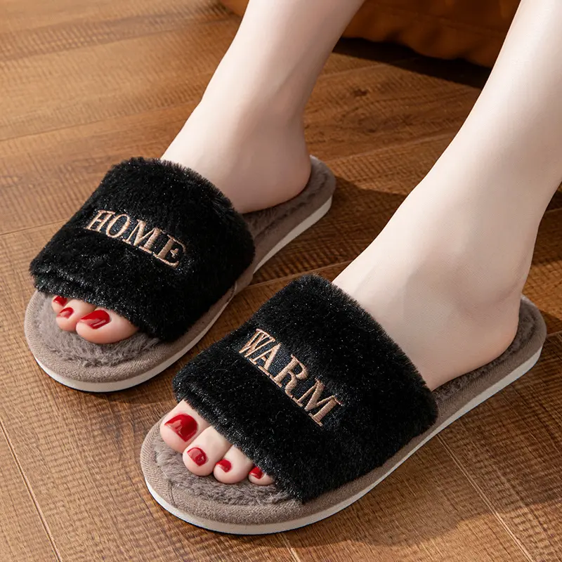 Women's Winter Warm Home Slippers Thicken Indoor Men's  Floor Platform Slides Plush High Heels Fur Cotton Shoes Couples Slipper