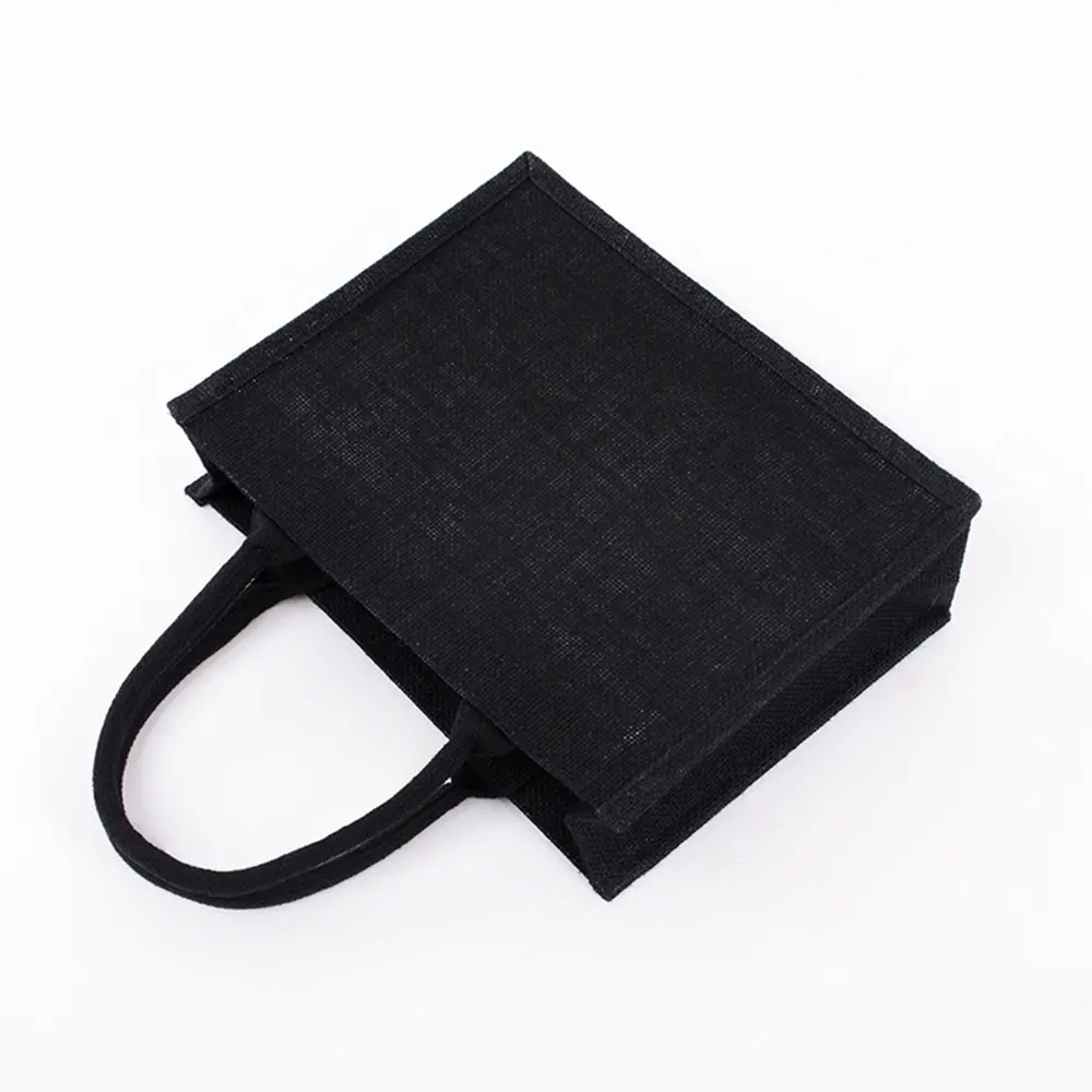 High Quality Large Black Burlap Tote Bag Shopping Bag Portable Eco-Friendly Reusable Tote Bag Unisex Student Burlap Handbag