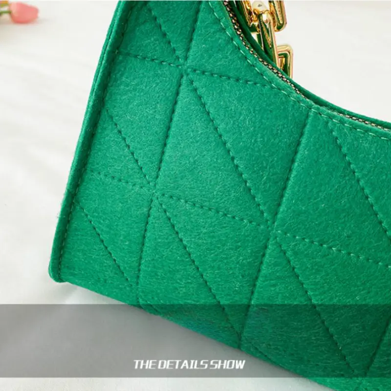 Fashion Women Chain Shoulder Underarm Bags Felt Pu Leather Simple Solid Color Casual Handbags Female Pouch Tote Crossbody Bag