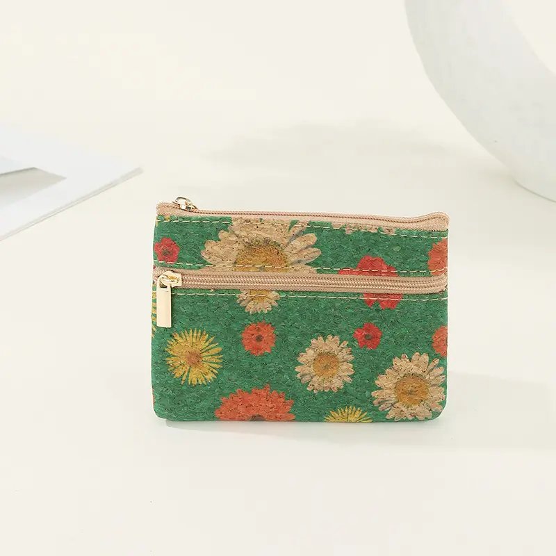 Original Cork Coin Purse Mini Wallet Small Bag Change Purse with Double Zipper Money Bag Card Key Lipstick Organizer