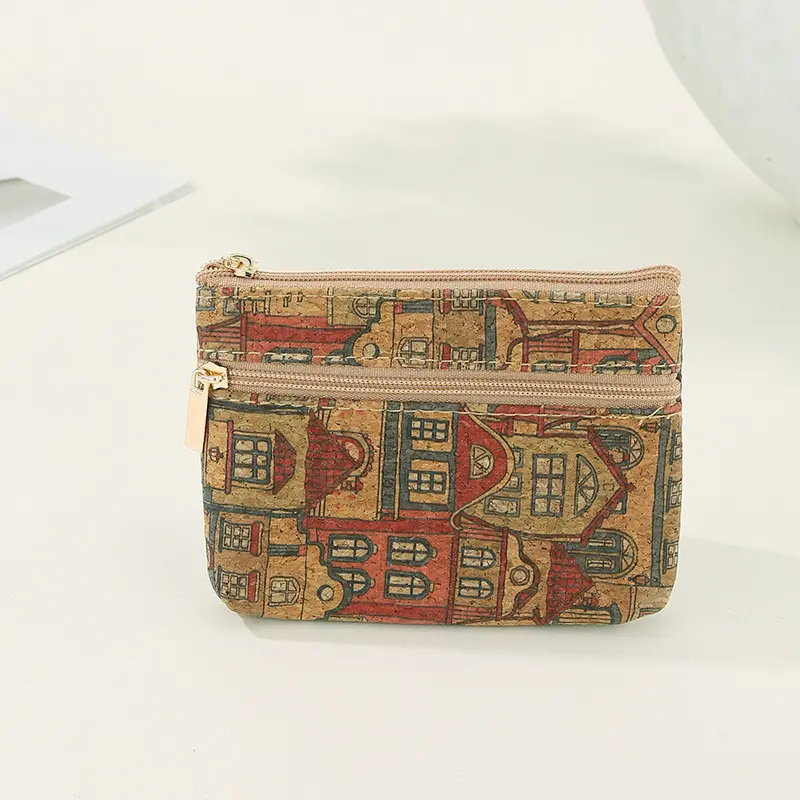 Original Cork Coin Purse Mini Wallet Small Bag Change Purse with Double Zipper Money Bag Card Key Lipstick Organizer