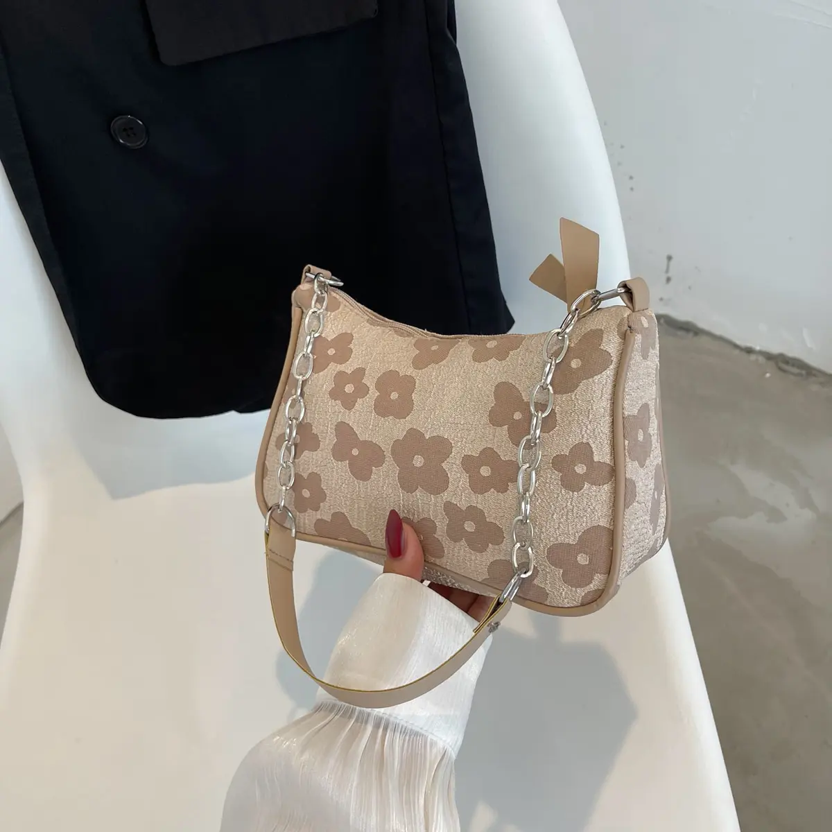 Fashion Felt Cloth Pattern Shoulder Bags For Women Small Handle Underarm Bag Clutch Luxury Solid Color Female Handbag With Purse