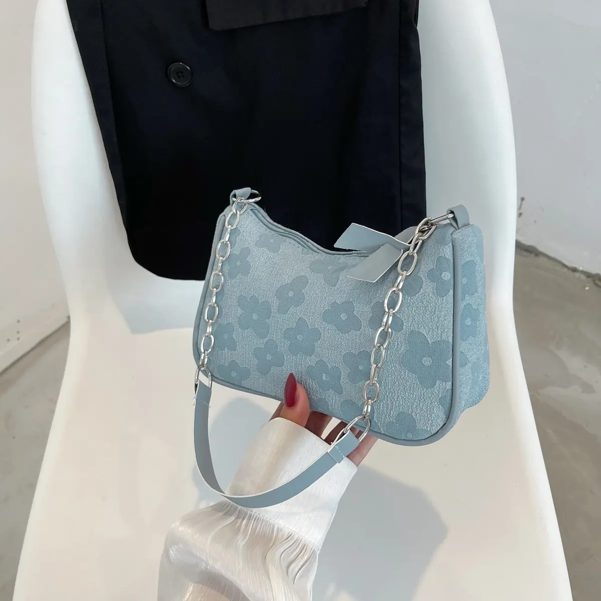Fashion Felt Cloth Pattern Shoulder Bags For Women Small Handle Underarm Bag Clutch Luxury Solid Color Female Handbag With Purse