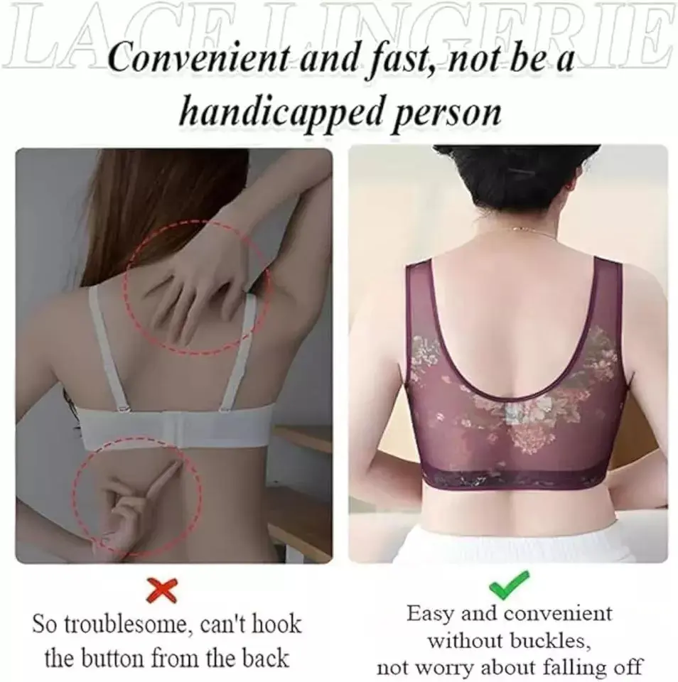 Women New Ice Silk Lace Cooling Comfort Bra Lace Buttonless Comfortable Bra Push Up Bra Running Shock-Absorbing Sports Fixed Cup