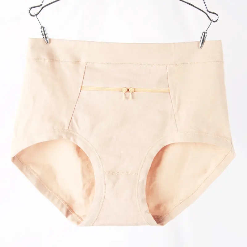 Cotton Women's Anti-theft Underwear With Pockets Medium High Waist Zipper Middle-aged Mother Grandmother Triangle Pants