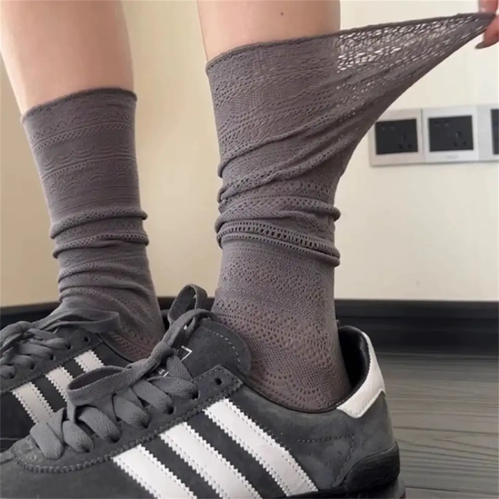 New Lolita Sweet Hollow Socks Women's Summer Mesh Long Socks Thin Nylon Silk Flower Lace Socks Ladies Girls Mid Iength Socks