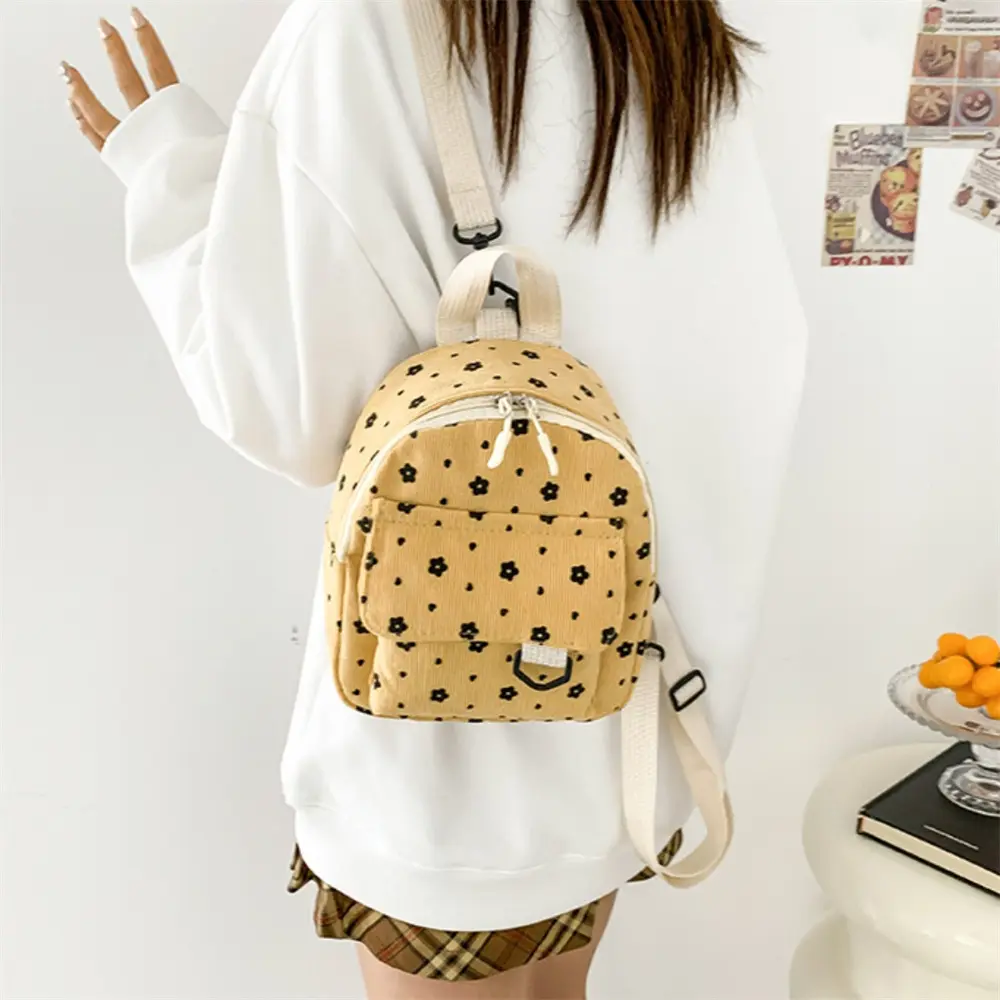 Japanese Cute Flower Corduroy Mini Backpack Large Capacity INS Student Fashion Simple Personalized Travel Backpack
