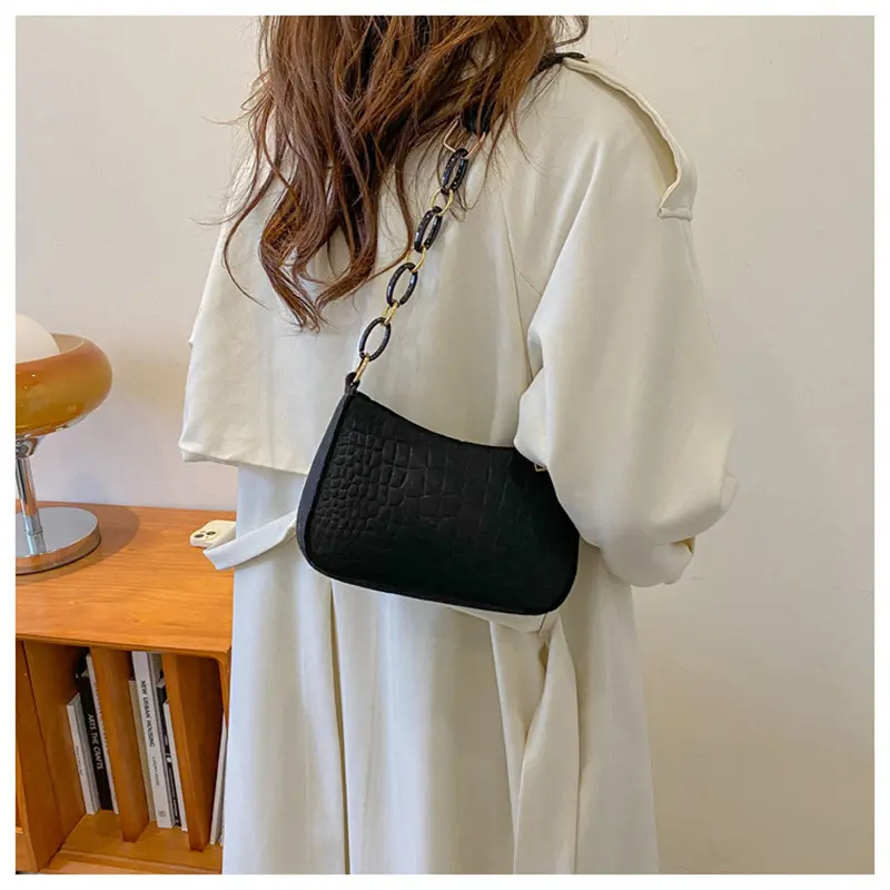 Fashion Vintage Women Subaxillary Bag Pu Leather Texture Shoulder Crossbody Bags Retro Female Shopping Underarm Handbag Totes