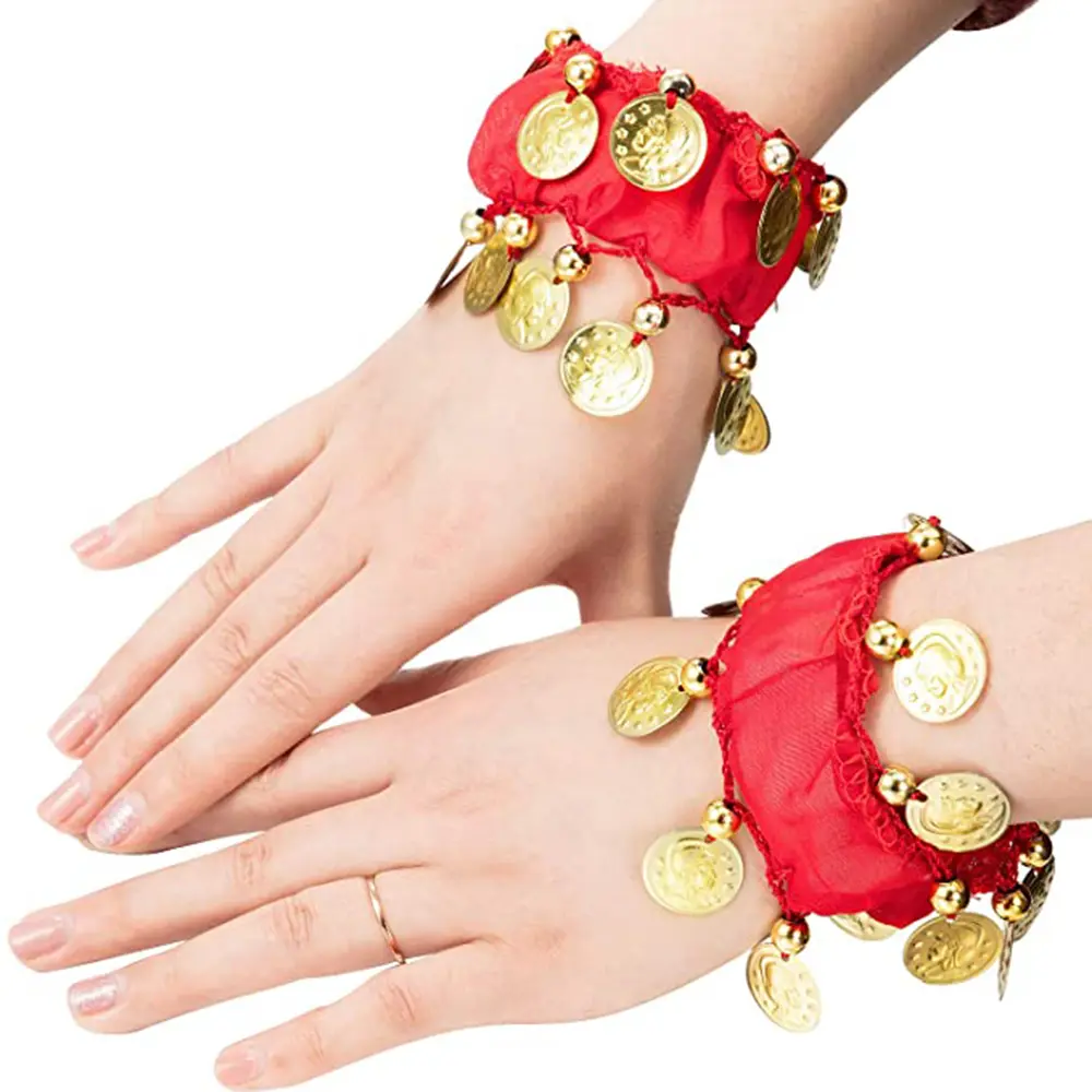 1 Pair Gold Coin Bracelets Belly Chiffon Costume Accessory Ankle Cuffs Belly Wrist Strap for  Gold Coin Bracelets