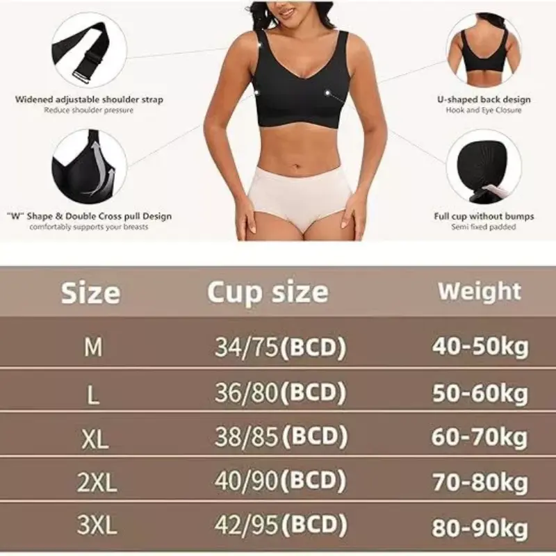 New Women Underwear Seamless Push Up Bra Anti-Sagging Adjustable Full Cup Bra Soft Comfortable Breathable Wireless Lingerie