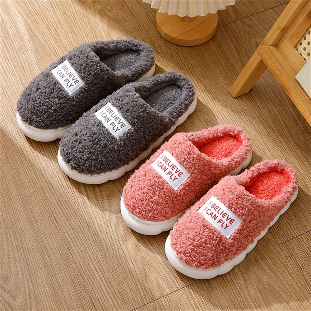 Women Winter Warm Home Slippers Men Indoor Outside Thicken Slides Plush High Heels Fur Cotton Shoes Ladies Soft Couples Slipper
