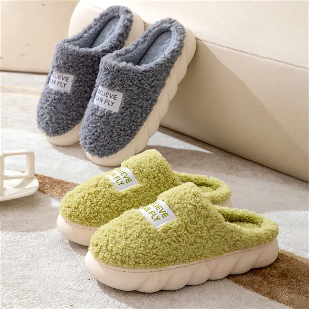 Women Winter Warm Home Slippers Men Indoor Outside Thicken Slides Plush High Heels Fur Cotton Shoes Ladies Soft Couples Slipper
