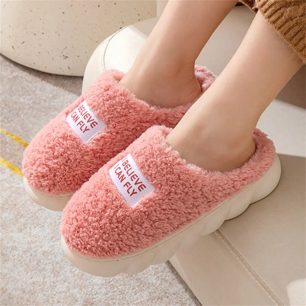 Women Winter Warm Home Slippers Men Indoor Outside Thicken Slides Plush High Heels Fur Cotton Shoes Ladies Soft Couples Slipper