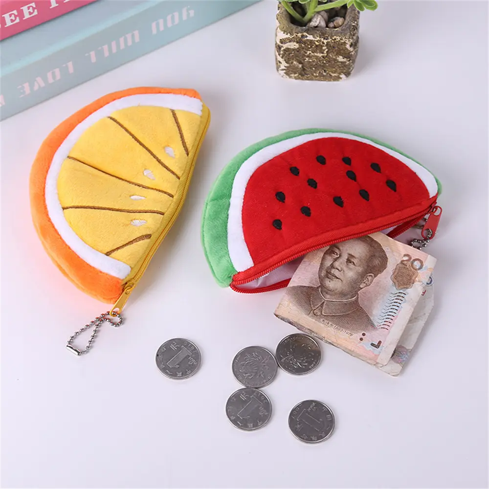 Women Kids Cute Watermelon Coin Purse Lovely Plush Zipper Coin Wallet Purse Key Bag Fruit Wallet Students Pen Pencil Case Bags