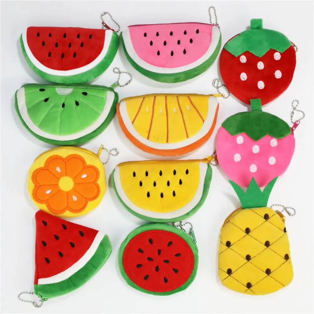 Women Kids Cute Watermelon Coin Purse Lovely Plush Zipper Coin Wallet Purse Key Bag Fruit Wallet Students Pen Pencil Case Bags